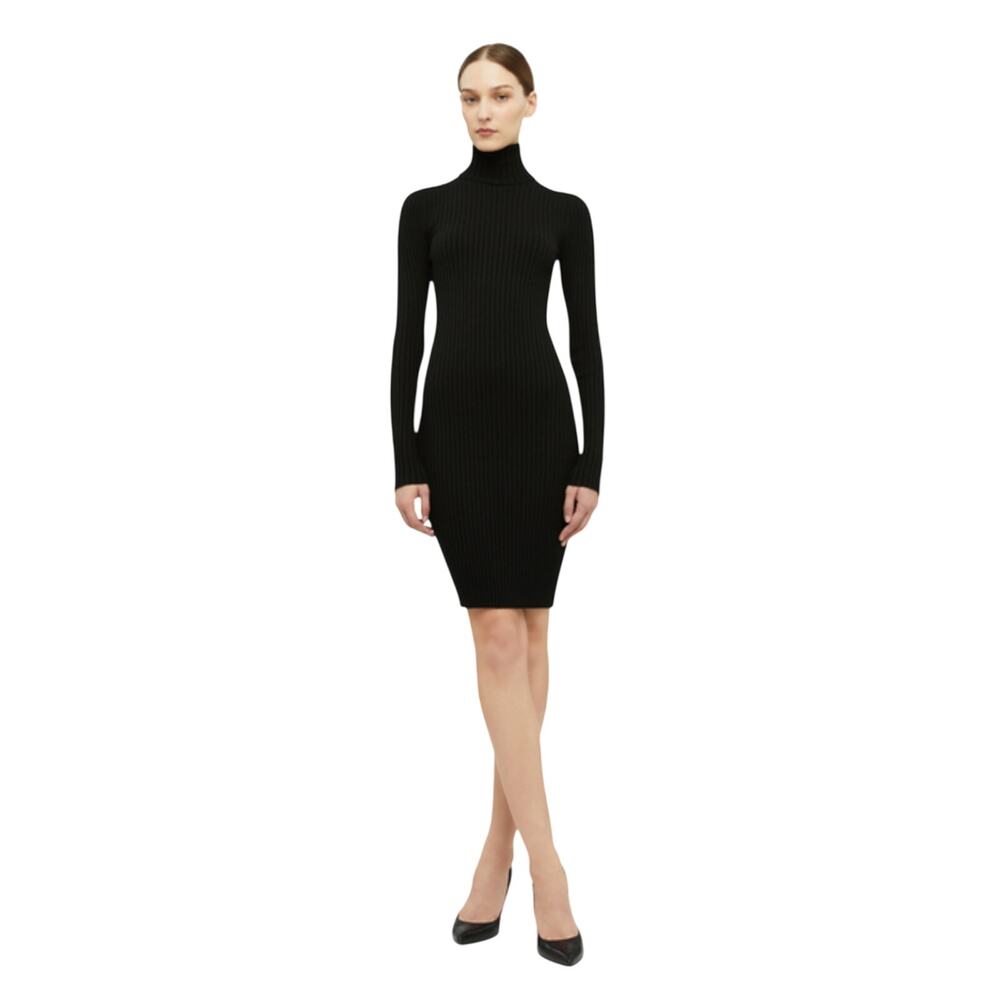NAP Loungewear Wool Cashmere Ribbed Turtleneck Tunic Dress - Black - XL